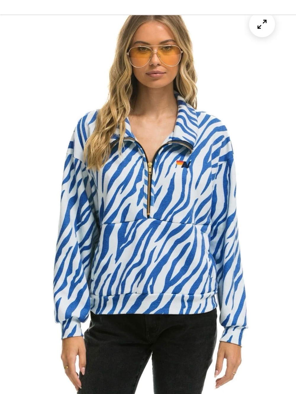 Aviator Nation TIGER FLEECE HALF ZIP JACKET BLUE TIGER $220 MSRP NWT! size Large